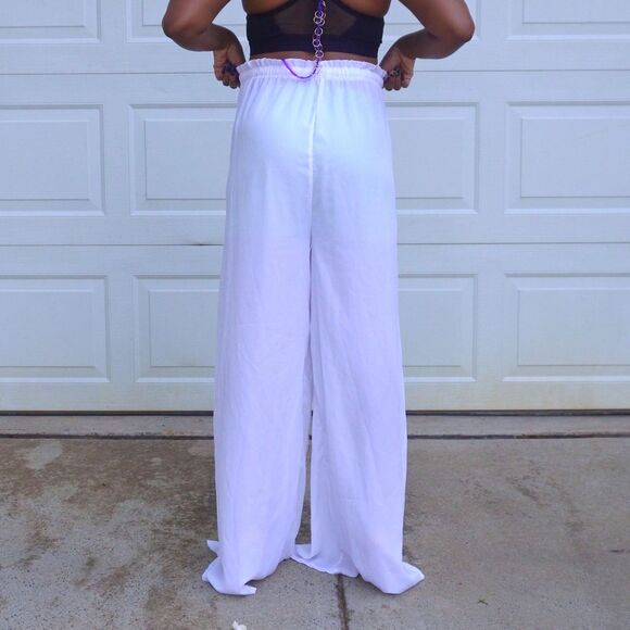 PLT White Sheer Wide Leg Drawstring Pants Size 12 Resort Beach Vacation - Picture 2 of 15